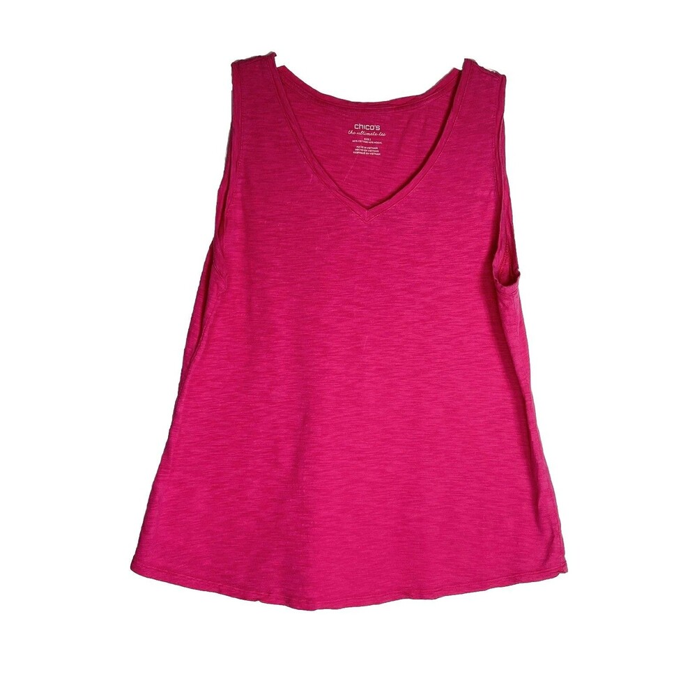 Chicos The Ultimate Tee Tank Top Womens Size L 2 Pink V Neck Sleeveless Shirt